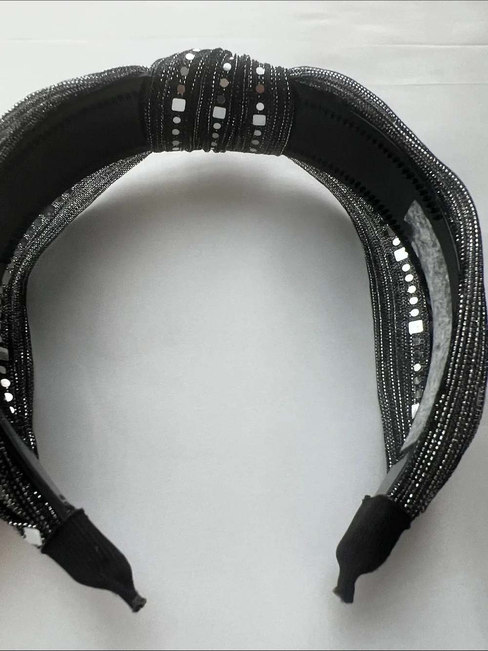 Shimmering Sequin and Bead Accent  Knotted Headband - Black and Tan set of 2